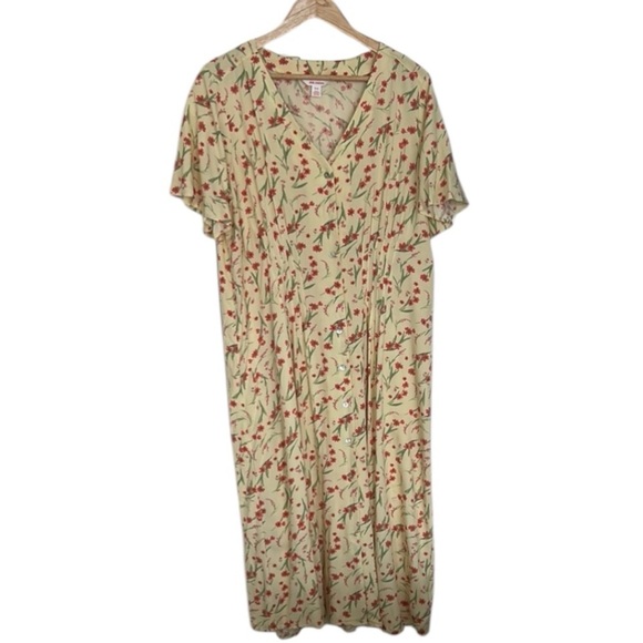 Joe Fresh Pintuck Yellow Floral Short Sleeves Midi Dress Size M - Picture 15 of 17
